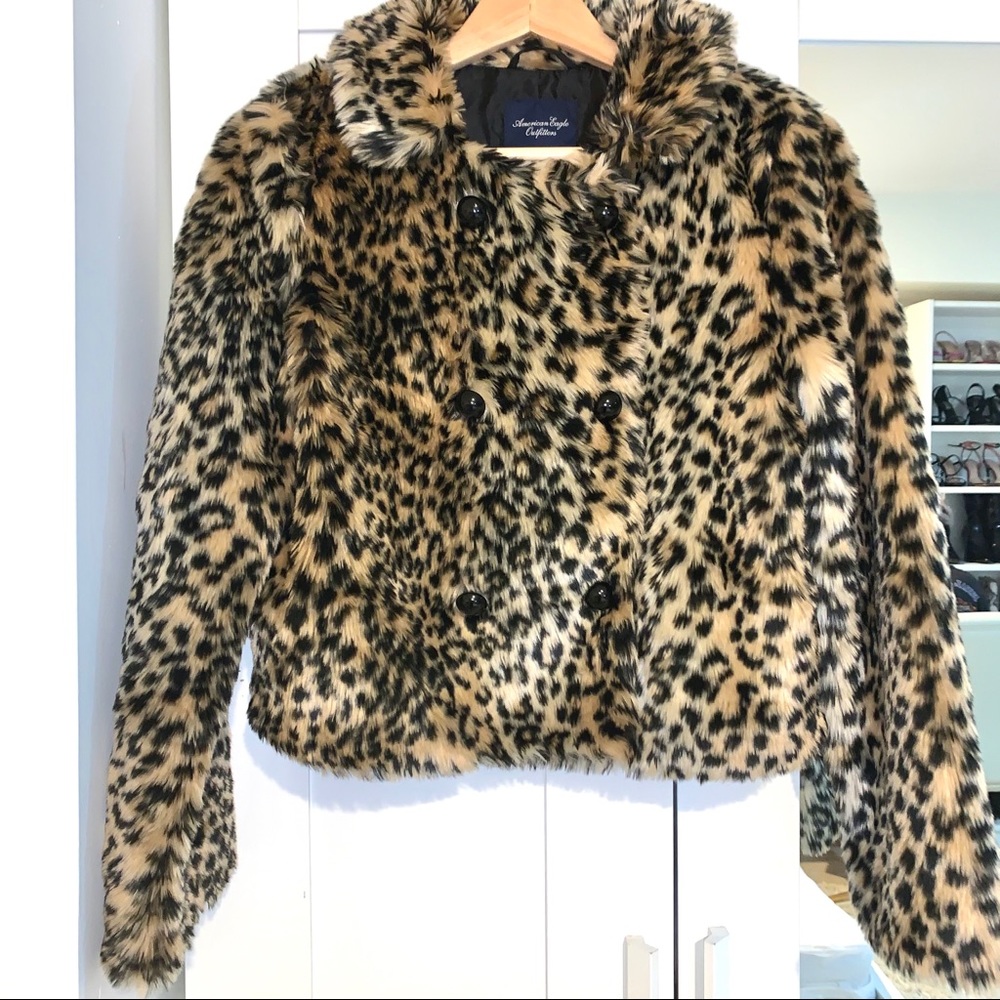 American Eagle leopard faux fur coat